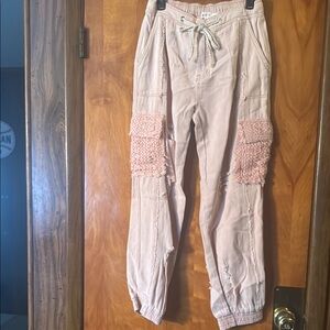 Pink Cargo Pants with Crochet Accents